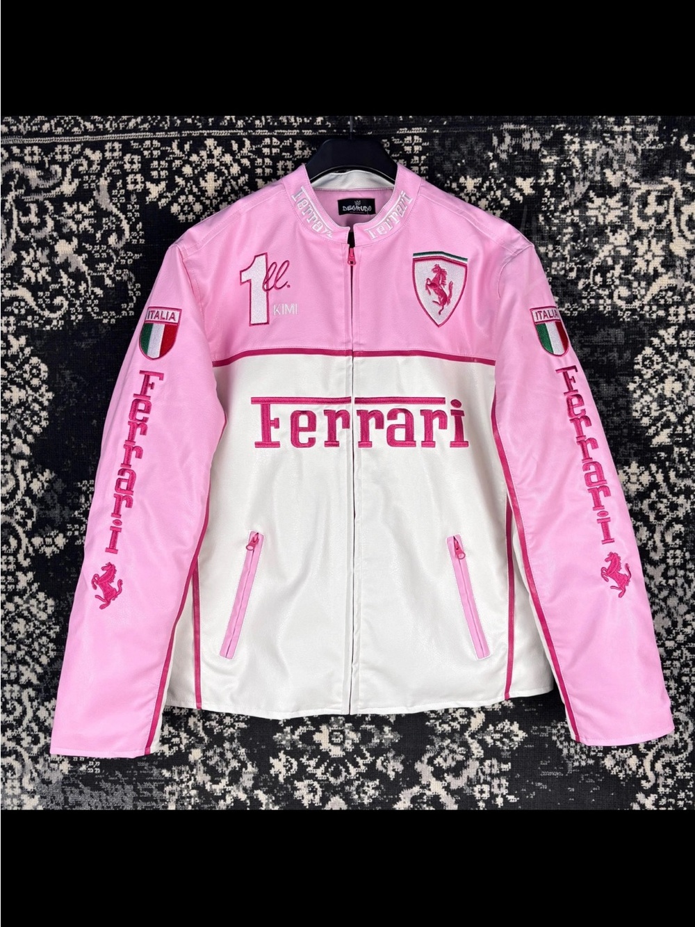 Ferrari Vintage Pink & White Leather Racing Jacket